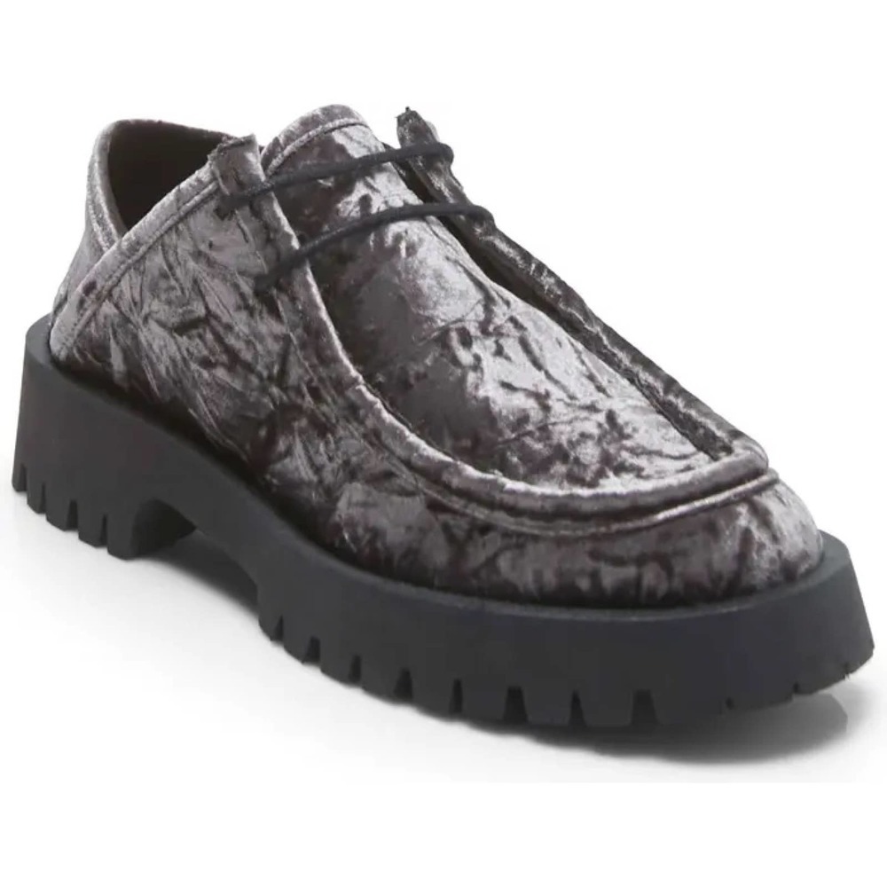 Free People Crushed Velvet Loafers in Gray and Black